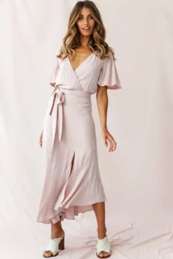Friday Surplice Neckline Front Split Maxi Dress Mauve