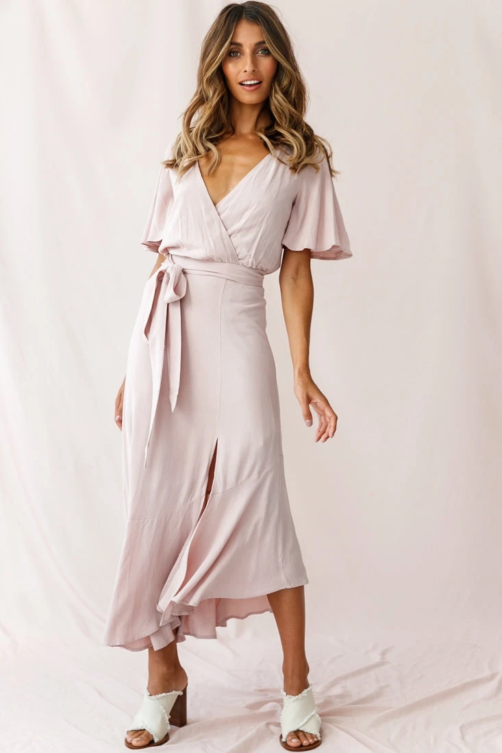 Friday Surplice Neckline Front Split Maxi Dress Mauve 1 Friday Surplice Neckline Front Split Maxi Dress Mauve
