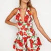 Ariana Halterneck Mini Dress Floral White/Red