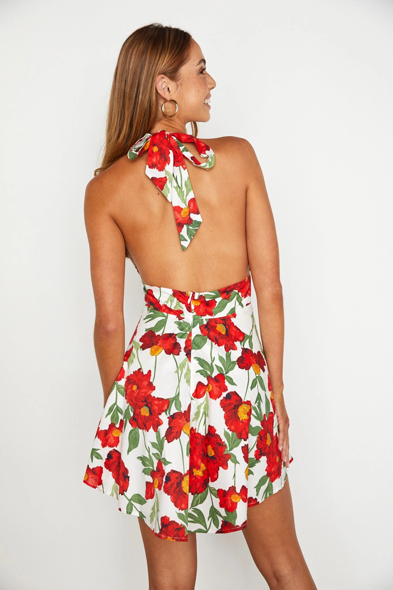 Ariana Halterneck Mini Dress Floral White/Red 2 Ariana Halterneck Mini Dress Floral White/Red - Image 2