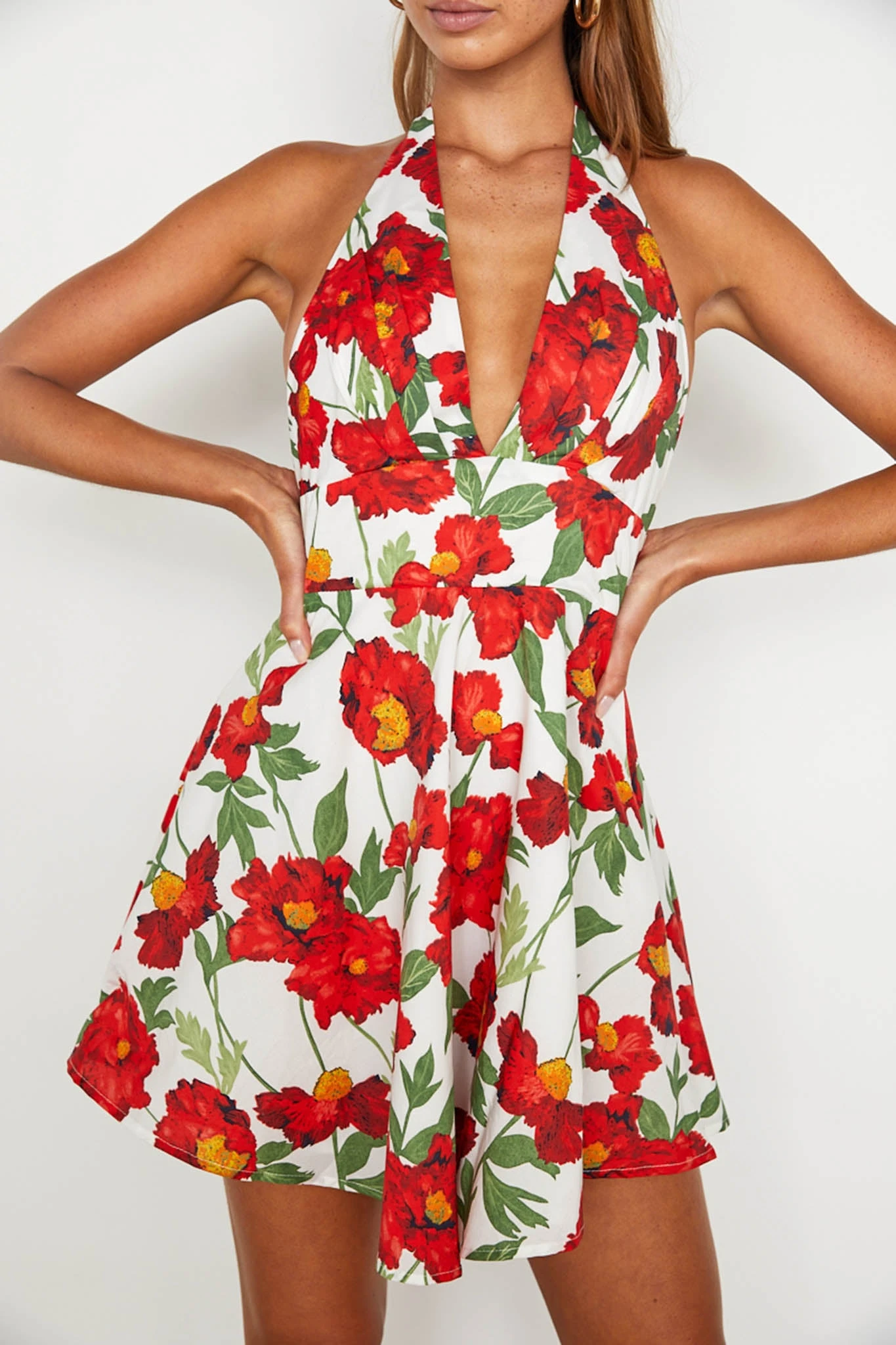 Ariana Halterneck Mini Dress Floral White/Red 4 Ariana Halterneck Mini Dress Floral White/Red - Image 4
