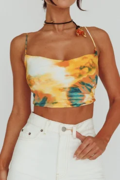 Show Me Love Cowl Neck Tied Back Crop Top Tie-Dye Yellow -Cheap Dress Store 26937BC31 20YELLOW 20MULTI 4