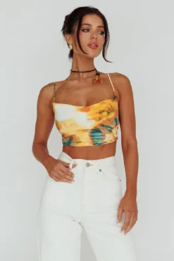 Show Me Love Cowl Neck Tied Back Crop Top Tie-Dye Yellow -Cheap Dress Store 26937BC31 20YELLOW 20MULTI 5