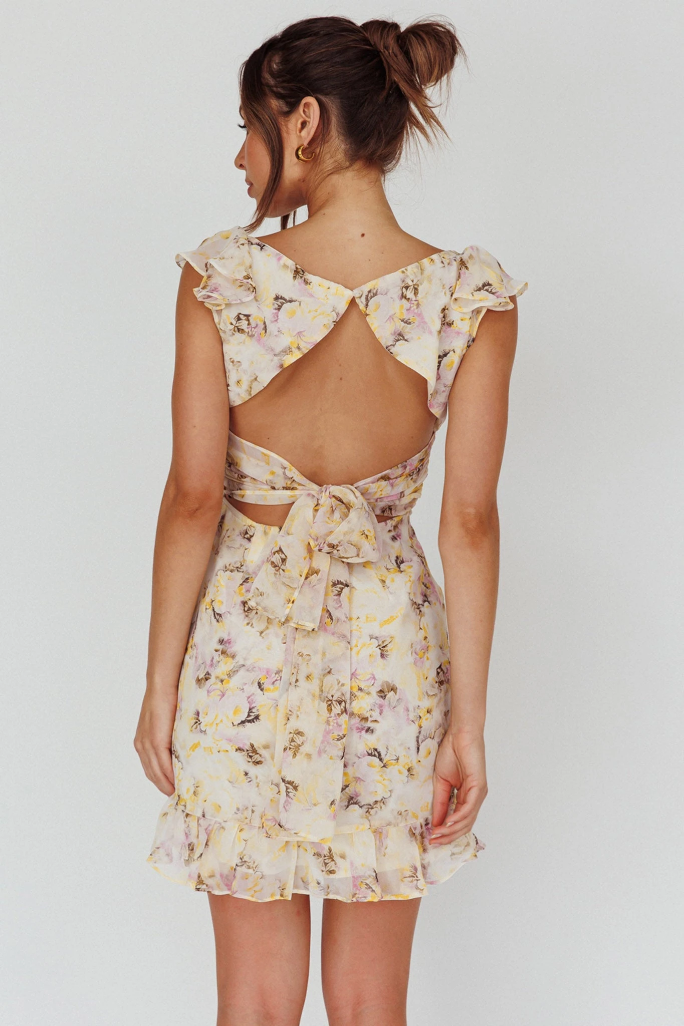 Make Memories Frill Strap Mini Dress Floral Yellow 2 Make Memories Frill Strap Mini Dress Floral Yellow - Image 2