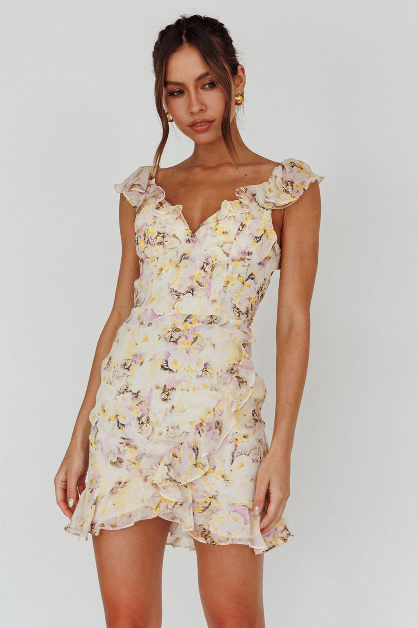 Make Memories Frill Strap Mini Dress Floral Yellow 5 Make Memories Frill Strap Mini Dress Floral Yellow - Image 5