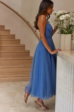 Floating By Plunging Neckline Mesh Overlay Midi Dress Steel Blue 13 Floating By Plunging Neckline Mesh Overlay Midi Dress Steel Blue -Cheap Dress Store 27460D STEEL BLUE 7