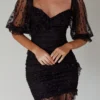 La Vida Sweetheart Neckline Puff Sleeve Dress Black