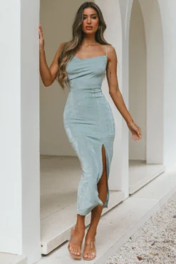 Frieda Cowl Neck Front Split Midi Dress Sage -Cheap Dress Store 27577D02 20SAGE 5