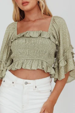 Boardwalk Bell Sleeve Crop Top Spotty Sage 8 Boardwalk Bell Sleeve Crop Top Spotty Sage -Cheap Dress Store 27583D 20SAGE 4