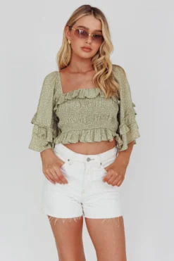 Boardwalk Bell Sleeve Crop Top Spotty Sage 9 Boardwalk Bell Sleeve Crop Top Spotty Sage -Cheap Dress Store 27583D 20SAGE 5
