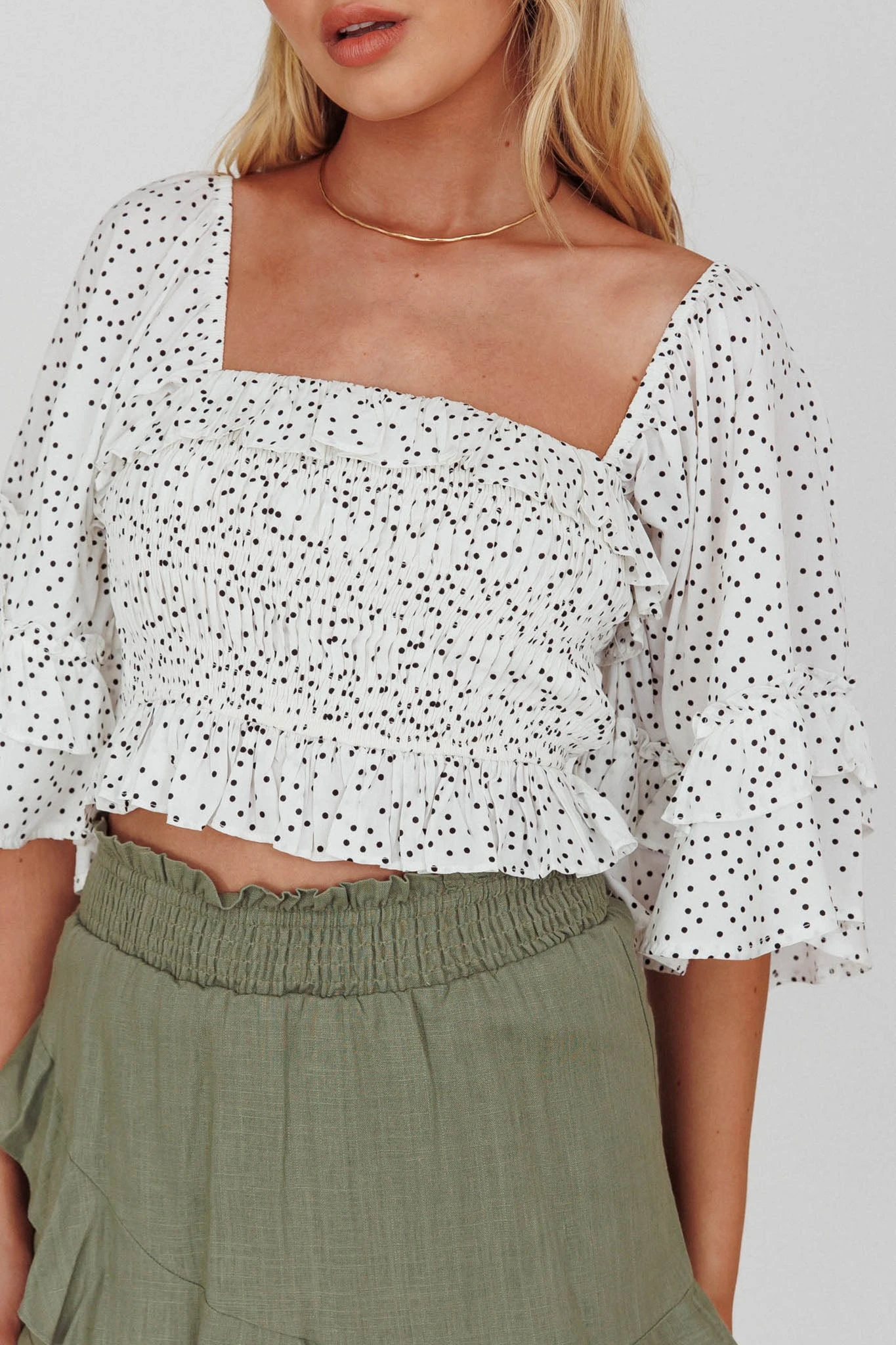 Boardwalk Bell Sleeve Crop Top Spotty White 4 Boardwalk Bell Sleeve Crop Top Spotty White - Image 4