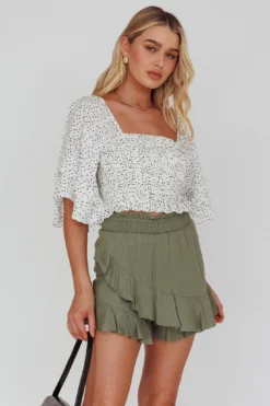 Boardwalk Bell Sleeve Crop Top Spotty White 9 Boardwalk Bell Sleeve Crop Top Spotty White -Cheap Dress Store 27583D 20WHITE 5