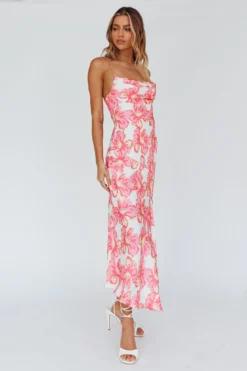 Well Versed Pleated Bust Front Split Dress Flowers Pink -Cheap Dress Store 27595DM59 20PINK 2