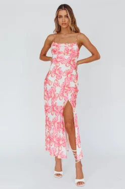 Well Versed Pleated Bust Front Split Dress Flowers Pink -Cheap Dress Store 27595DM59 20PINK 5