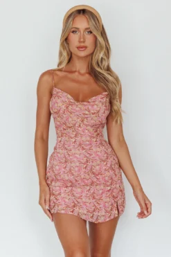 Demure Cami Strap Cowl Mini Dress Floral Purple -Cheap Dress Store 27617DS03 20PURPLE 5