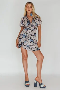 Laney Angel Sleeve Ruffle Dress Floral Blue 7 Laney Angel Sleeve Ruffle Dress Floral Blue -Cheap Dress Store 62157BS52 20BLUE 2