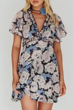 Laney Angel Sleeve Ruffle Dress Floral Blue 8 Laney Angel Sleeve Ruffle Dress Floral Blue -Cheap Dress Store 62157BS52 20BLUE 4