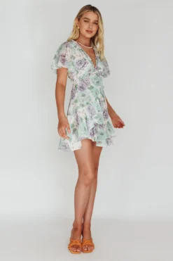 Laney Angel Sleeve Ruffle Dress Floral White -Cheap Dress Store 62157BS52 20WHITE 2