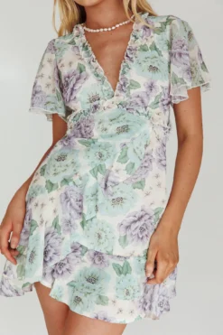 Laney Angel Sleeve Ruffle Dress Floral White -Cheap Dress Store 62157BS52 20WHITE 4