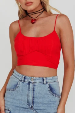 Linka Cami Strap Crop Top Red -Cheap Dress Store 62235BK16 20RED 4