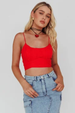 Linka Cami Strap Crop Top Red -Cheap Dress Store 62235BK16 20RED 5