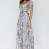 Linka Off-Shoulder Tie Back Midi Dress Printed Grey