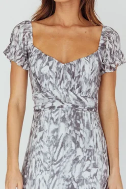 Linka Off-Shoulder Tie Back Midi Dress Printed Grey -Cheap Dress Store 62235BK31 20GREY 4