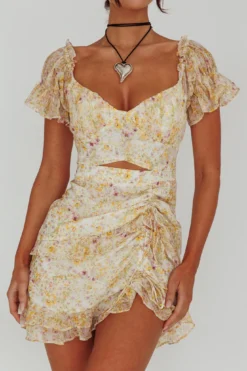 Linka Drawstring Detail Frill Dress Floral Beige 9 Linka Drawstring Detail Frill Dress Floral Beige -Cheap Dress Store 62235BK78 20BEIGE 4