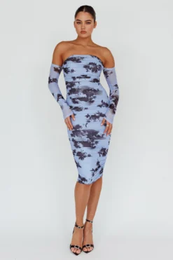 Cece Off-Shoulder Midi Dress Floral Blue 7 Cece Off-Shoulder Midi Dress Floral Blue -Cheap Dress Store 62387D02 20BLUE 2