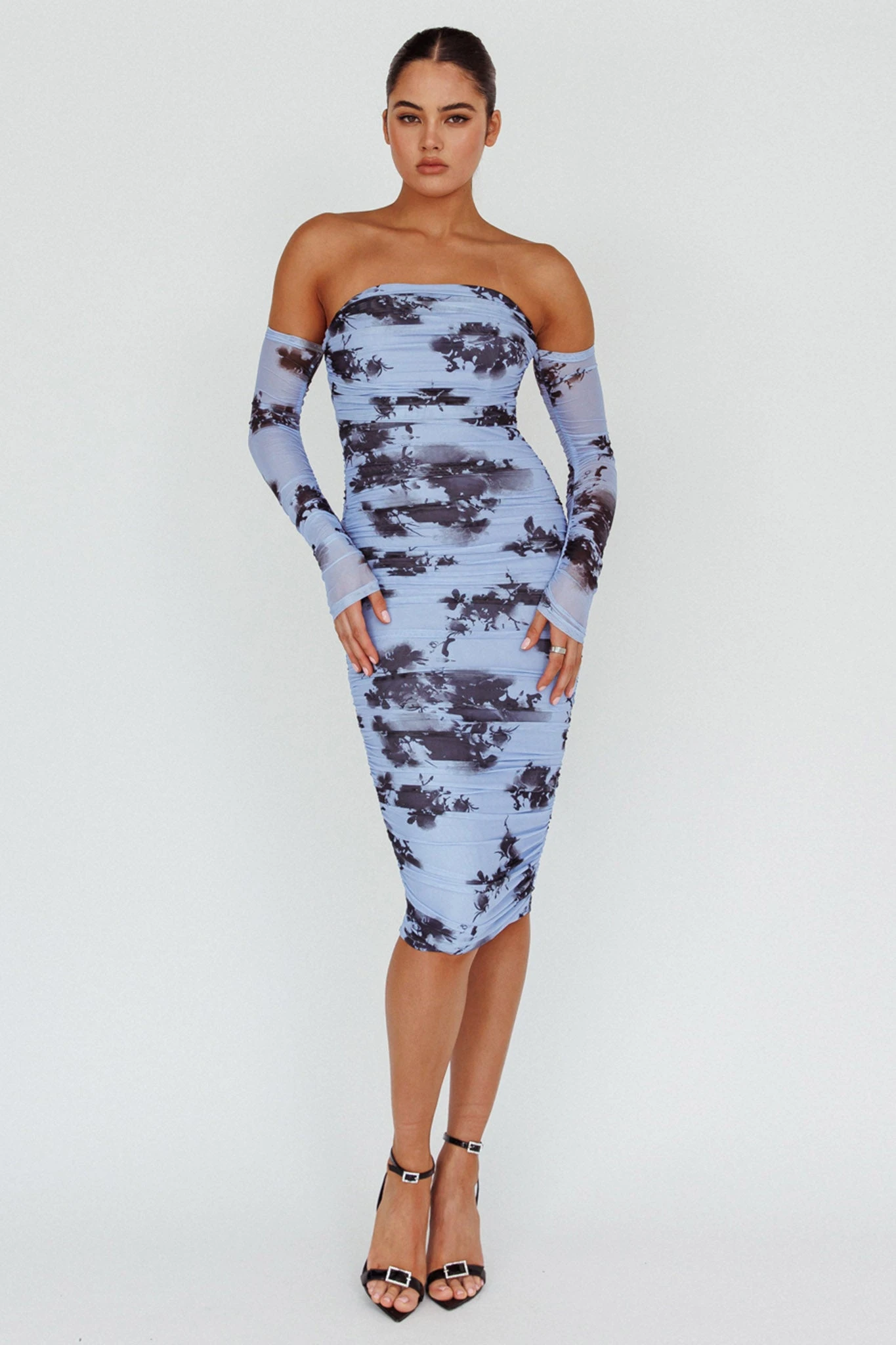 Cece Off-Shoulder Midi Dress Floral Blue 3 Cece Off-Shoulder Midi Dress Floral Blue - Image 3