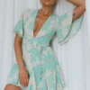 Estelle Angel Sleeve Dress Floral Aqua
