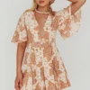 Estelle Angel Sleeve Dress Floral Brown