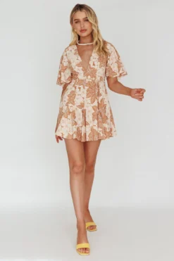 Estelle Angel Sleeve Dress Floral Brown -Cheap Dress Store 62586BS05 20BROWN 5