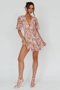 Estelle Angel Sleeve Dress Lily Print Yellow -Cheap Dress Store 62586BS06 20YELLOW 2