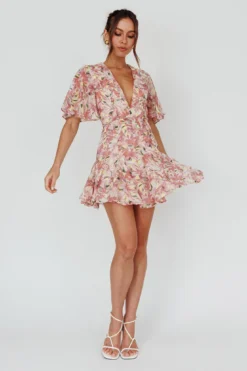 Estelle Angel Sleeve Dress Lily Print Yellow -Cheap Dress Store 62586BS06 20YELLOW 5