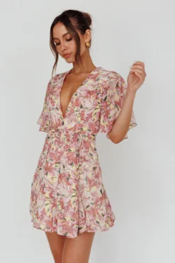 Estelle Angel Sleeve Dress Lily Print Yellow -Cheap Dress Store 62586BS06 20YELLOW 6