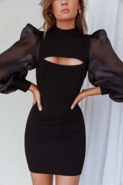 Dinner At 8 Sheer Balloon Sleeve Dress Black 9 Dinner At 8 Sheer Balloon Sleeve Dress Black -Cheap Dress Store 62795BS01 20BLACK 4