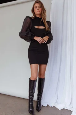 Dinner At 8 Sheer Balloon Sleeve Dress Black 11 Dinner At 8 Sheer Balloon Sleeve Dress Black -Cheap Dress Store 62795BS01 20BLACK 6