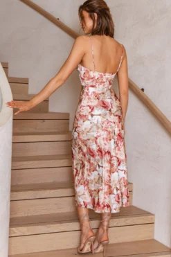 Lake Como Fitted Bodice Cami Strap Midi Dress Abstract Print Rose -Cheap Dress Store 62991B02 ROSE 6