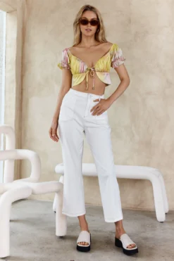 Chasing Waterfalls Double Tie Puff Sleeve Satin Crop Top Pink/Yellow -Cheap Dress Store 63084B 20PINK YELLOW 2