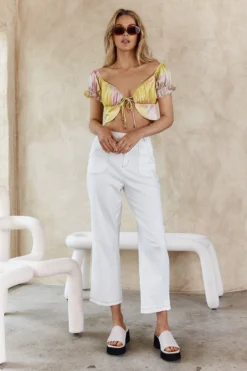 Chasing Waterfalls Double Tie Puff Sleeve Satin Crop Top Pink/Yellow -Cheap Dress Store 63084B 20PINK YELLOW 7