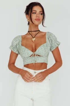 Sweet Romance Sweetheart Neckline Crop Top Floral Sage -Cheap Dress Store 63244J06 20SAGE 5