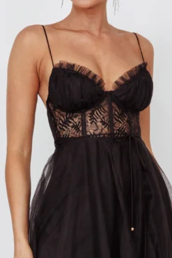 Trophy Lace Bodice Mesh Midi Dress Black -Cheap Dress Store 63273H04 20BLACK 4