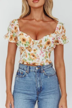 Besito Puff Sleeve Crop Top Floral White/Yellow 8 Besito Puff Sleeve Crop Top Floral White/Yellow -Cheap Dress Store 63280B 20WHITE YELLOW 4