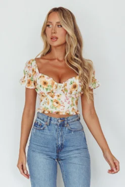 Besito Puff Sleeve Crop Top Floral White/Yellow 9 Besito Puff Sleeve Crop Top Floral White/Yellow -Cheap Dress Store 63280B 20WHITE YELLOW 5