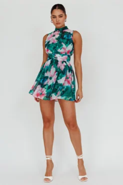 Mandalay High Neck Sleeveless Dress Floral Green -Cheap Dress Store 63281H05 20GREEN 2