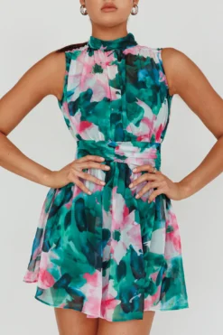 Mandalay High Neck Sleeveless Dress Floral Green -Cheap Dress Store 63281H05 20GREEN 4