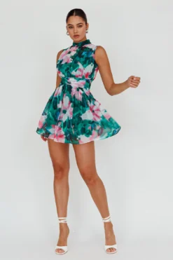 Mandalay High Neck Sleeveless Dress Floral Green -Cheap Dress Store 63281H05 20GREEN 5