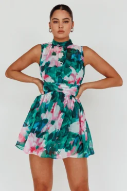 Mandalay High Neck Sleeveless Dress Floral Green -Cheap Dress Store 63281H05 20GREEN 6