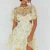Tres Chic Flutter Sleeve Cut-Out Dress Floral Yellow